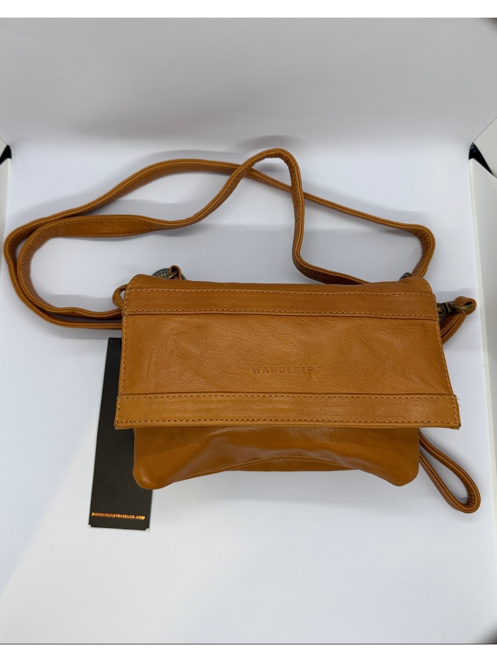Wander Cognac Fold-Over Leather Crossbody Bag